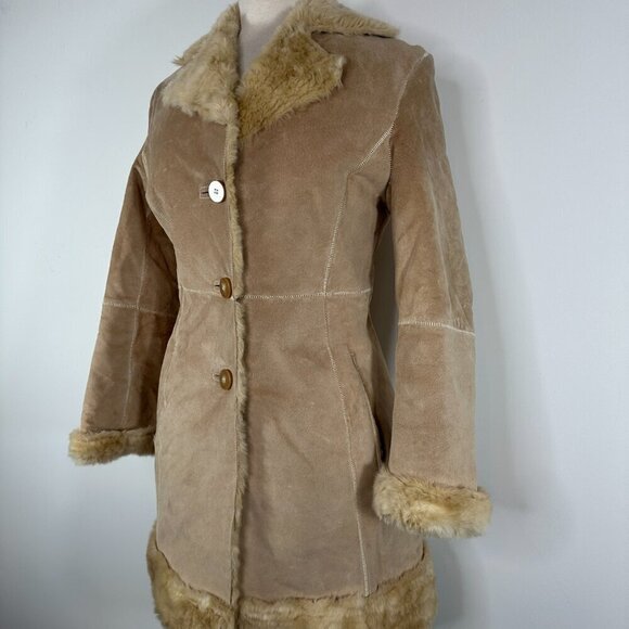 Vintage Y2K 90s Guess Faux Suede & Sherpa Penny Lane Long Coat Size XS - Picture 3 of 16